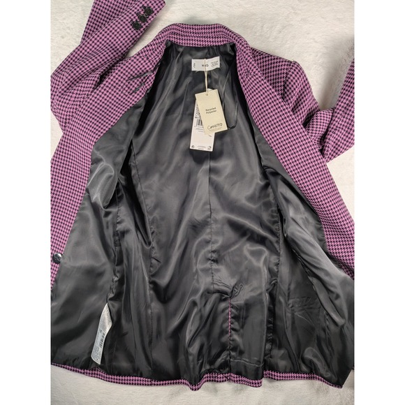 NWT‎ Mango MNG Houndstooth Blazer Womens XXS Purple Black Americana Carlota Coat - Picture 13 of 16
